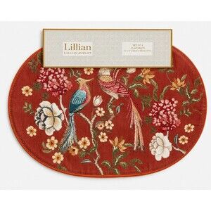 Lillian August Chinoiserie Placemats Asian Floral Birds Thanksgiving Set of 4